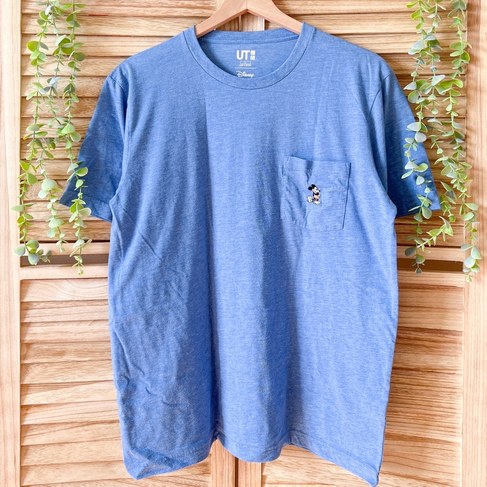 Uniqlo Blue Pocket T-Shirt with Small Mickey Embroidery